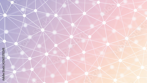 Abstract digital network plexus background with white connection dots and lines on pastel purple and pink gradient for futuristic technology design