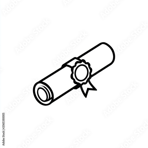 Scroll Document: A simple outline drawing of a rolled-up document tied with a ribbon and featuring a wax seal, symbolizing achievement, education, or important paperwork.
