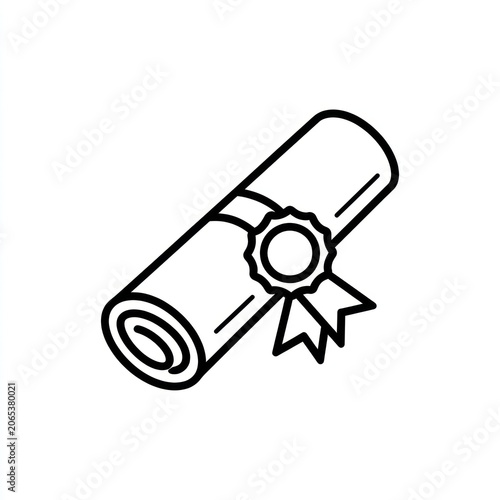 Certificate Scroll Illustration: A simple line drawing of a rolled certificate tied with a ribbon and sealed with wax, symbolizing achievement and official recognition.