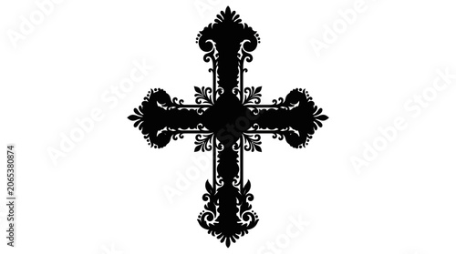 Ornate Cross Symbol Christian Religion Icon.