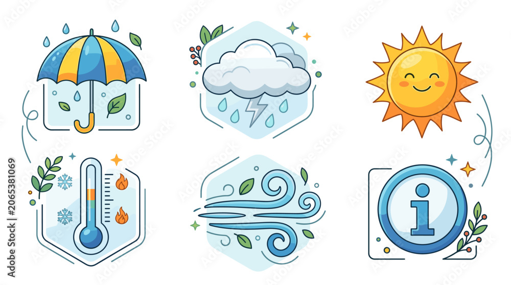 Fototapeta premium Weather icons set flat design vector illustration