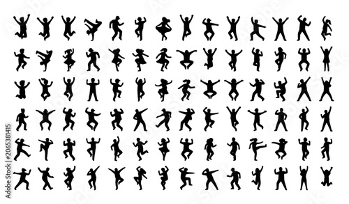 Картината върху платно Children Dancing Silhouette Vector Set with Boys and Girls Street Dance Poses