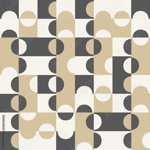 Modern Geometric Circle Mosaic Seamless Pattern in Charcoal Grey and Sand