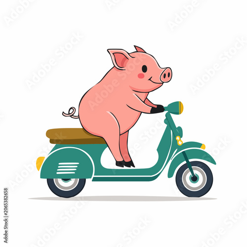 Cute Pig Riding a Scooter