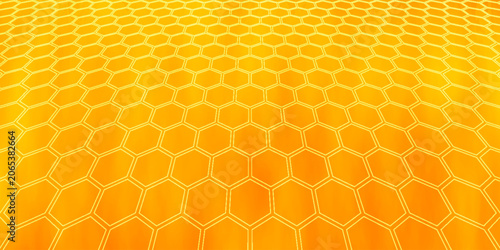 orange hexagon gradient texture. Fading honeycomb pattern background. Geometric hexagonal halftone tech overlay backdrop. Horizontal grunge halfton wallpaper. vector