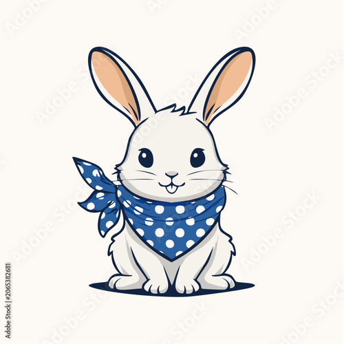Cute White Rabbit Wearing a Blue Polka Dot Bandana