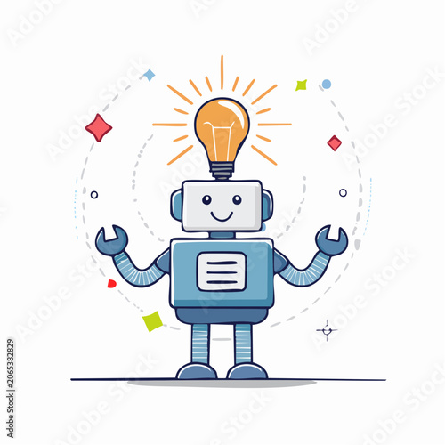 Robot with a bright idea light bulb