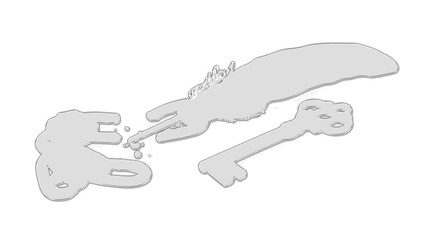 A dinosaur skeleton and bone on display against a transparent background