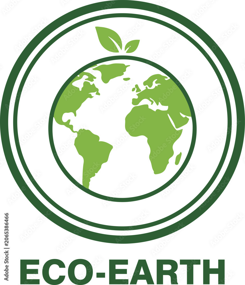 Obraz premium Eco Earth Globe Badge Logo With Leaf Design
