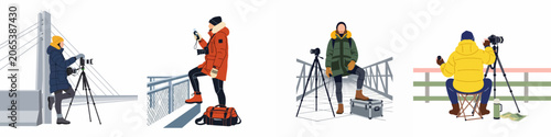 Foto Collection of Flat Vector Illustrations Depicting Photographers Using Profession