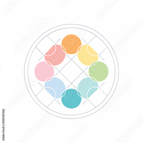 Colorful overlapping circles in circular pattern