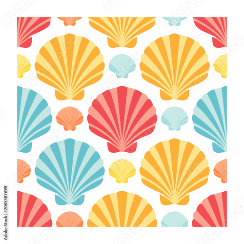 Colorful Seashell Repeating Pattern on White Background