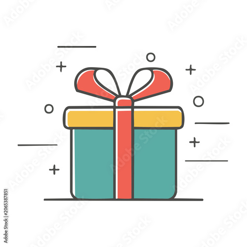 Flat design gift box with red ribbon and bow