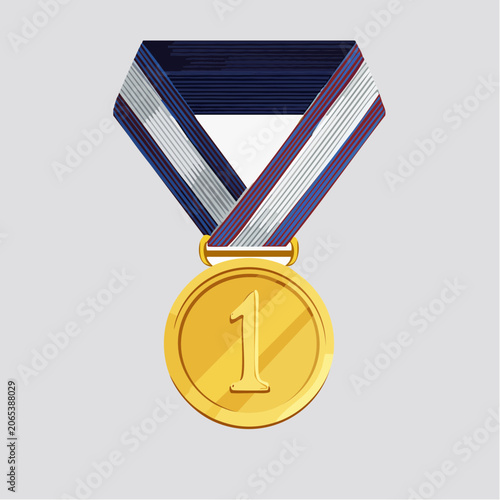 Gold medal with number 1 and ribbon