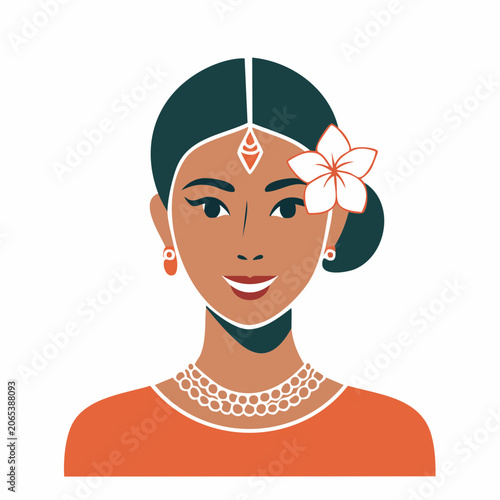 Indian Woman Portrait with Flower and Jewelry