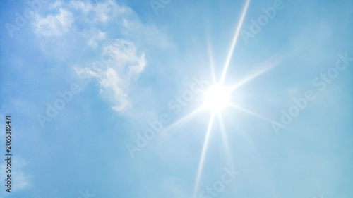 blue sky background and shining sun. Heat wave concept. Extreme weather. Global warming effects