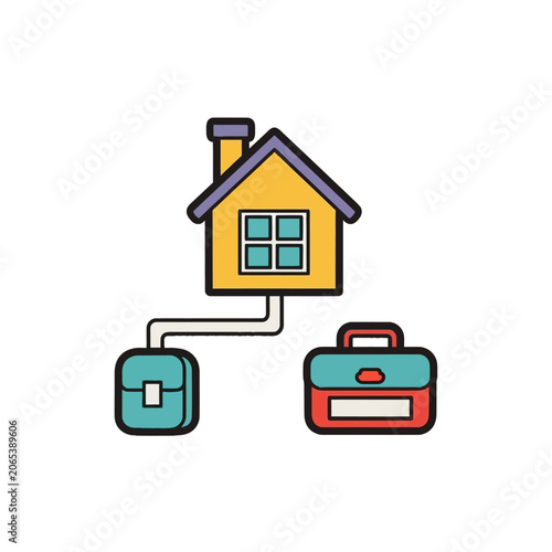Work From Home Concept with House and Briefcases.