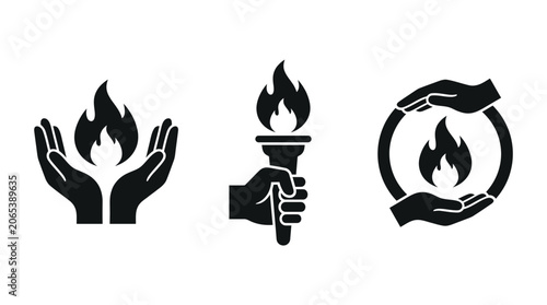 Tableau sur toile Flame, Torch, and Empowerment Icons