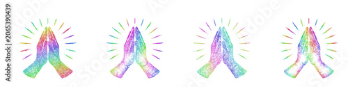 Quadro su tela Rainbow color sketch prayer icon design set