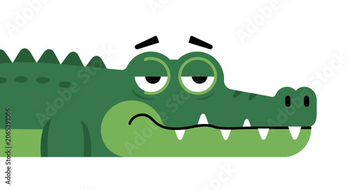 Tableau sur toile Tired Cartoon Alligator Face, Bored Crocodile Expression, Funny Reptile Illustra