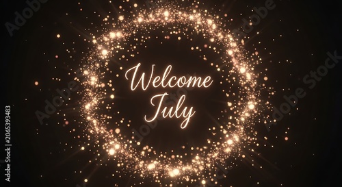 Celebratory July fireworks display with festive text.