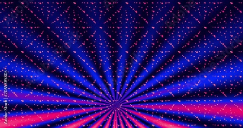 Abstract geometric pattern with radiating green dots on a dark orange background, digital motion graphics design element.