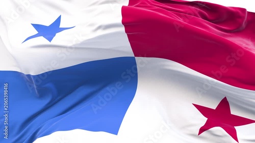 Panama flag waving and swirling, looping Close-up camera angle with transparent background, with alpha matte layer for transparency in the background.