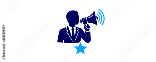 Business announcement icon. flat icon, speaker, megaphone, communication, marketing, promotion, leadership, branding, public relations, notification, strategy
