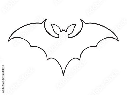 Halloween flaying bat line art on white background. Bat outline illustration design.