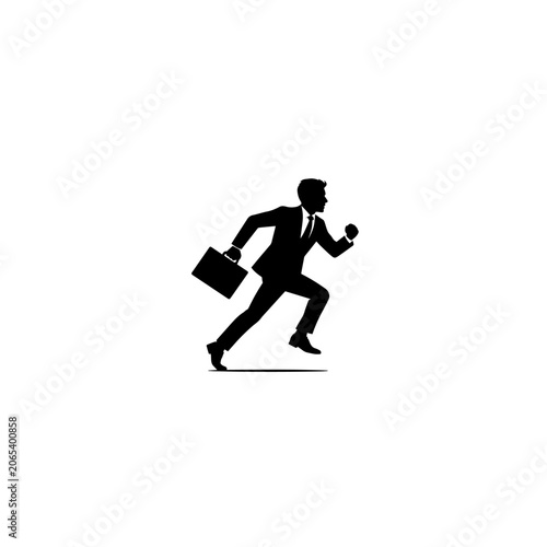 Businessman Running to Work Silhouette Illustration