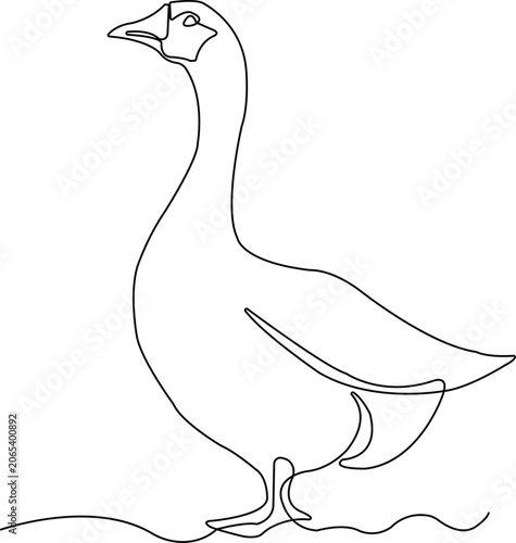 Single line drawing of a goose standing on wavy ground bird animal