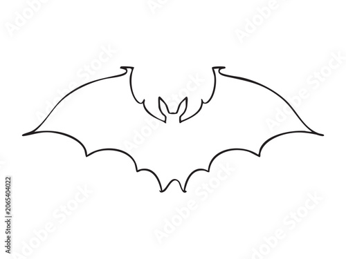 Halloween flaying bat line art on white background. Bat outline illustration design.