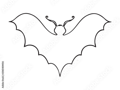 Halloween flaying bat line art on white background. Bat outline illustration design.