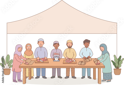 Eid al-Adha meat preparation illustration