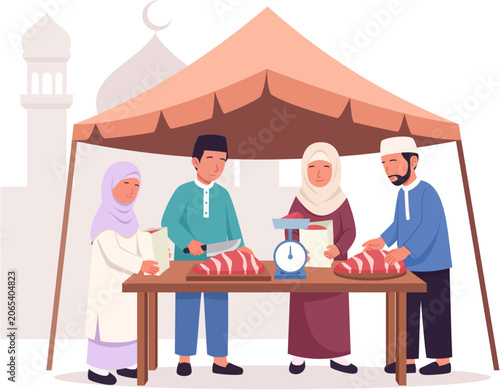 Eid al-Adha meat preparation illustration
