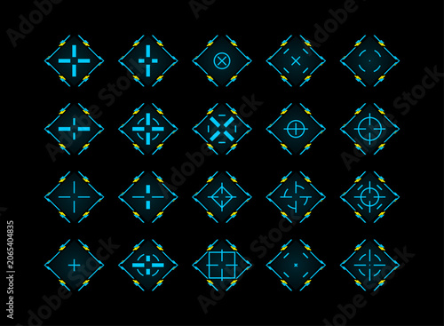 Quadro su tela Cyberpunk crosshair HUD icons with futuristic targeting reticles for FPS games