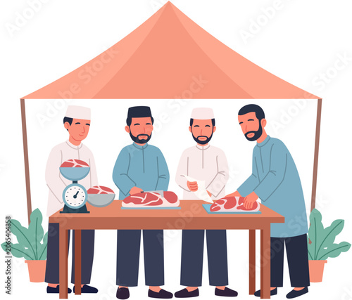 Eid al-Adha meat preparation illustration