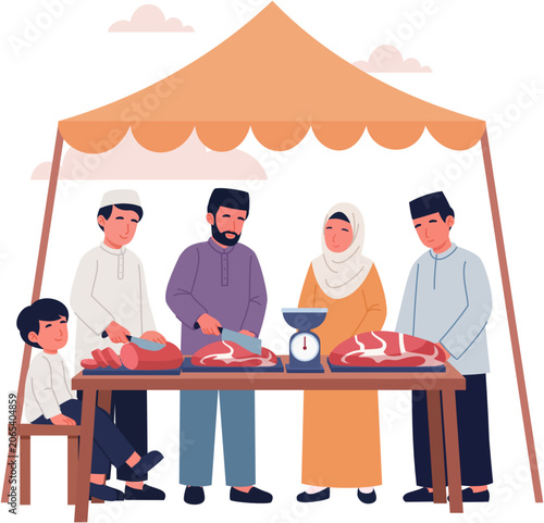 Eid al-Adha meat preparation illustration