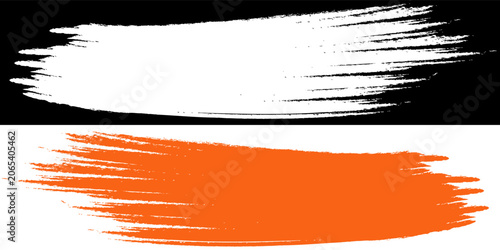 Orange stroke of paint brush texture isolated on white background with clipping mask (alpha channel) for quick isolation.