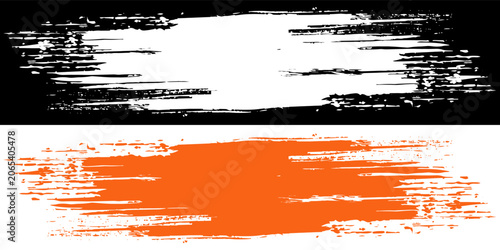 Orange stroke of paint brush texture isolated on white background with clipping mask (alpha channel) for quick isolation.