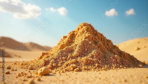 Large pile of light brown sand, ready for construction , site, sediment, coarse