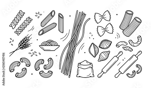 Photos Hand drawn illustration of various pasta shapes and baking tools