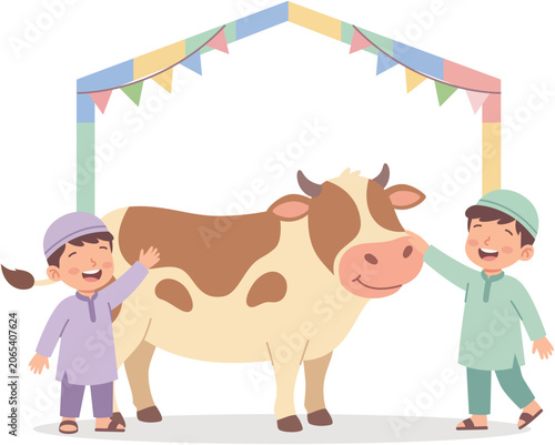 Child with cow Eid al-Adha illustration