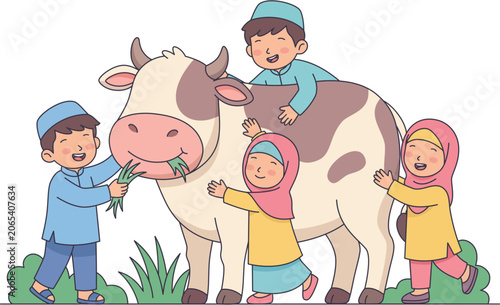 Child with cow Eid al-Adha illustration