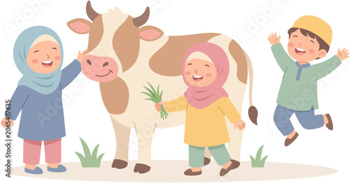 Child with cow Eid al-Adha illustration