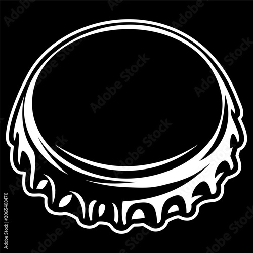 Top view of a blank white bottle cap with jagged edges and a smooth, round surface, isolated against a black background.