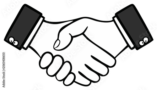 Two Hands Forming a Handshake Symbolizing Agreement and Cooperation Cartoon Style Illustration