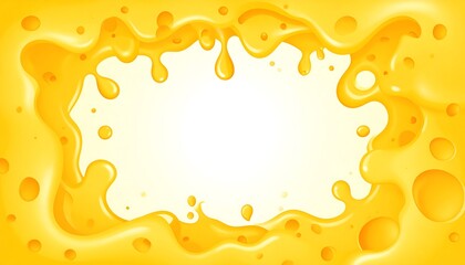 A yellow liquid substance with a wavy border and bubbles on a white background