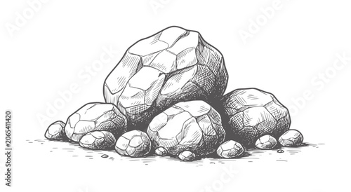 Bild auf Leinwand Hand drawn pile of rough textured grey stones and pebbles rock