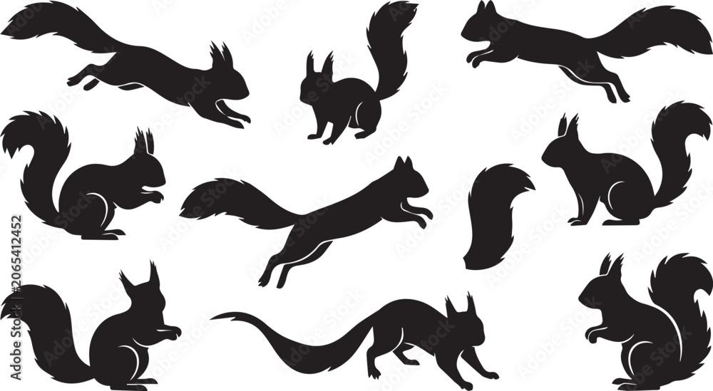 Obraz premium black silhouettes of squirrels in various poses for design